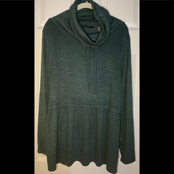 AnyBody brushed Hacci peplum top with cowl neck. Silver pine medium. - Picture 1 of 9